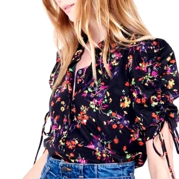 Veronica Beard Carmine Black Multicolor Floral Blouse - Picture 1 of 7